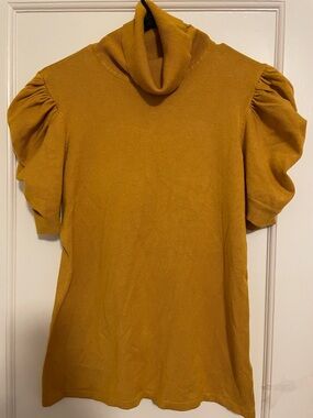 Women’s Mustard Cowl Neck Sweater with Puff Sleeves